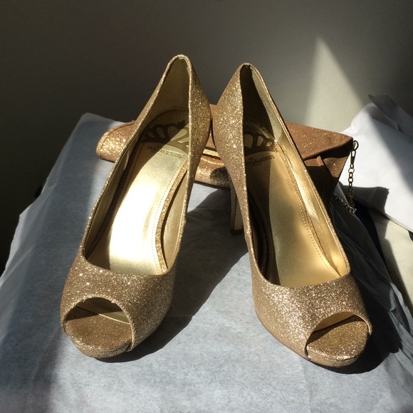 Steve Madden Shoes - Fergalicious Fergie Open Toe Gold Glitter Pumps 9